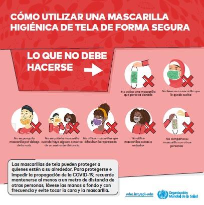 Cómo utilizar una mascarilla higiénica de tela de forma segura lo que no debes hacer, según la OMS